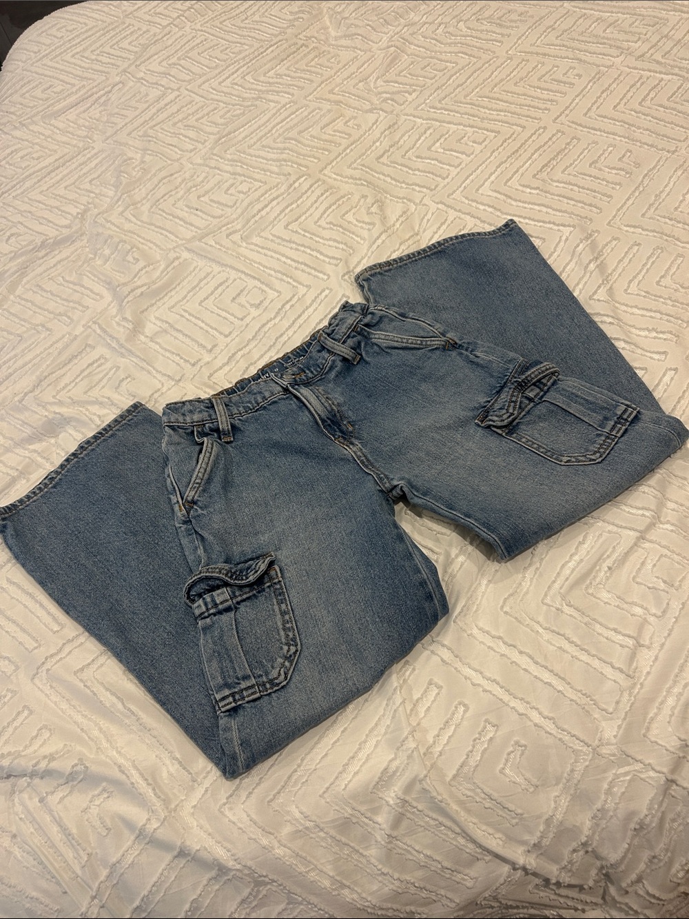 Old Navy Kids Blue Denim High Rise Baggy Wide Leg Carpenter Jeans Size 12